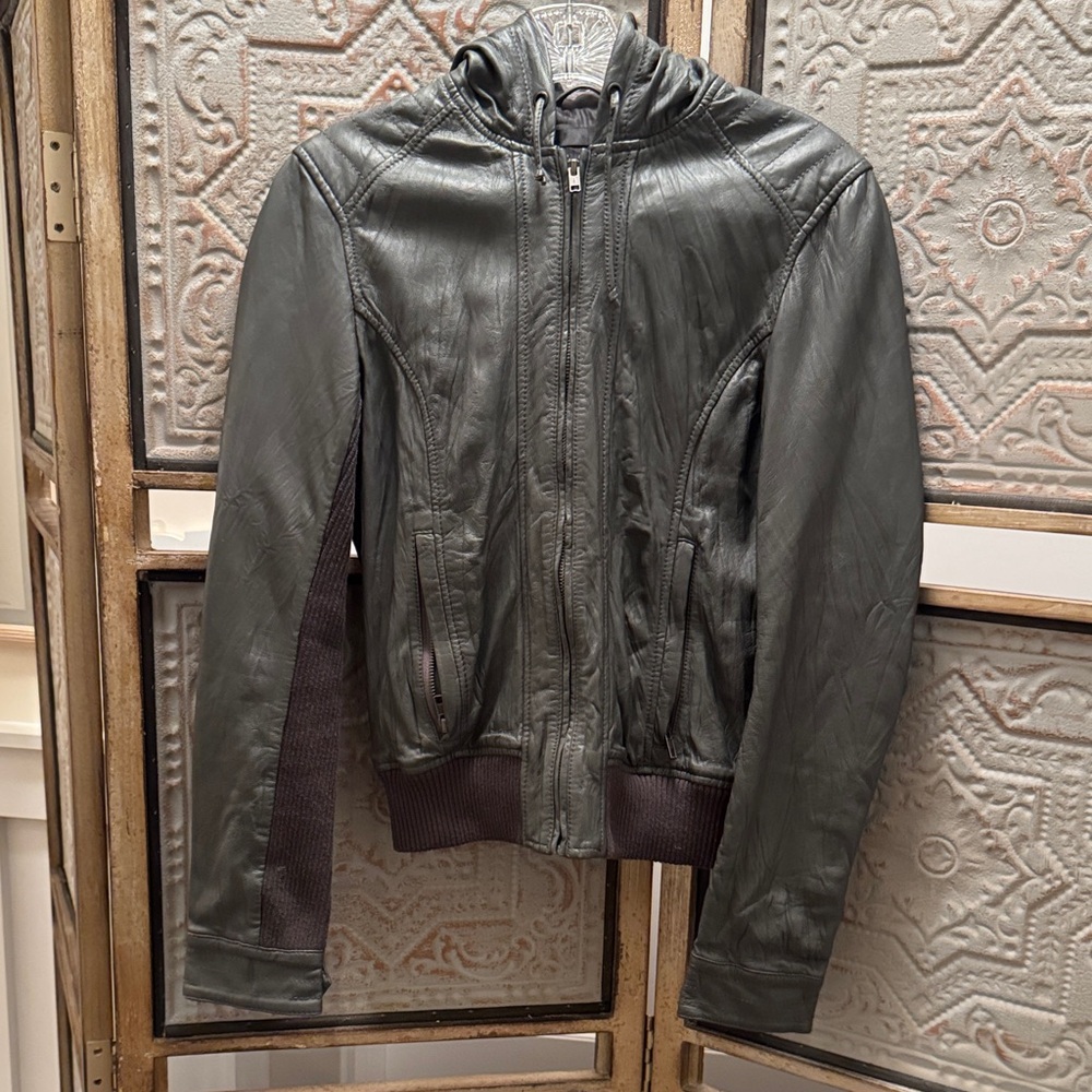 Aqua Dark Gray Leather Jacket
